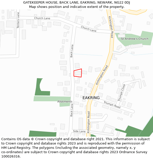 GATEKEEPER HOUSE, BACK LANE, EAKRING, NEWARK, NG22 0DJ: Location map and indicative extent of plot