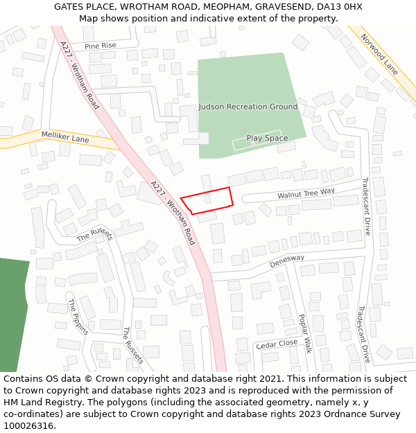 GATES PLACE, WROTHAM ROAD, MEOPHAM, GRAVESEND, DA13 0HX: Location map and indicative extent of plot