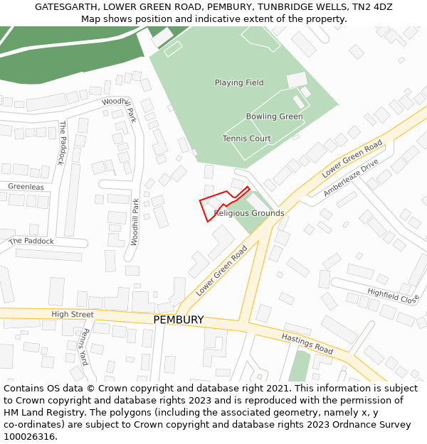 GATESGARTH, LOWER GREEN ROAD, PEMBURY, TUNBRIDGE WELLS, TN2 4DZ: Location map and indicative extent of plot