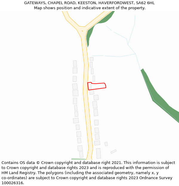 GATEWAYS, CHAPEL ROAD, KEESTON, HAVERFORDWEST, SA62 6HL: Location map and indicative extent of plot