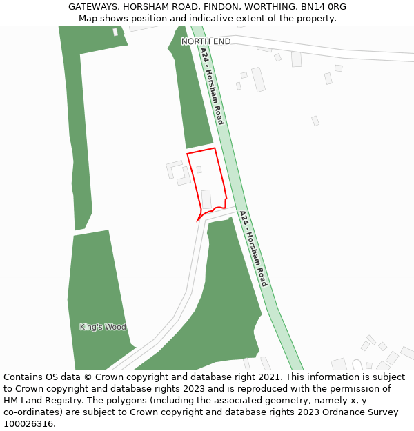 GATEWAYS, HORSHAM ROAD, FINDON, WORTHING, BN14 0RG: Location map and indicative extent of plot