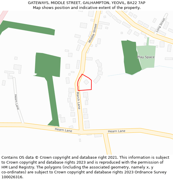 GATEWAYS, MIDDLE STREET, GALHAMPTON, YEOVIL, BA22 7AP: Location map and indicative extent of plot