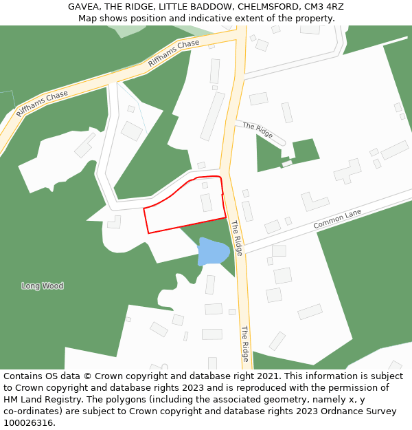 GAVEA, THE RIDGE, LITTLE BADDOW, CHELMSFORD, CM3 4RZ: Location map and indicative extent of plot