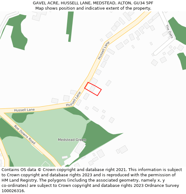 GAVEL ACRE, HUSSELL LANE, MEDSTEAD, ALTON, GU34 5PF: Location map and indicative extent of plot