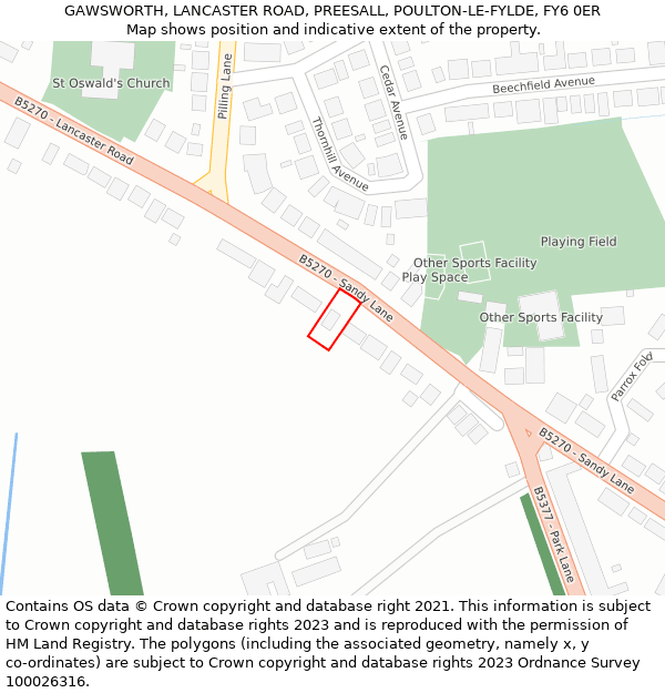 GAWSWORTH, LANCASTER ROAD, PREESALL, POULTON-LE-FYLDE, FY6 0ER: Location map and indicative extent of plot