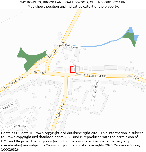 GAY BOWERS, BROOK LANE, GALLEYWOOD, CHELMSFORD, CM2 8NJ: Location map and indicative extent of plot