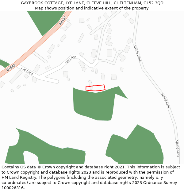 GAYBROOK COTTAGE, LYE LANE, CLEEVE HILL, CHELTENHAM, GL52 3QD: Location map and indicative extent of plot