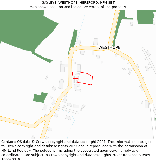 GAYLEYS, WESTHOPE, HEREFORD, HR4 8BT: Location map and indicative extent of plot