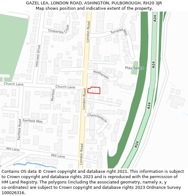 GAZEL LEA, LONDON ROAD, ASHINGTON, PULBOROUGH, RH20 3JR: Location map and indicative extent of plot