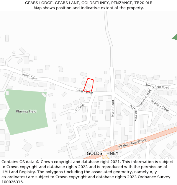 GEARS LODGE, GEARS LANE, GOLDSITHNEY, PENZANCE, TR20 9LB: Location map and indicative extent of plot