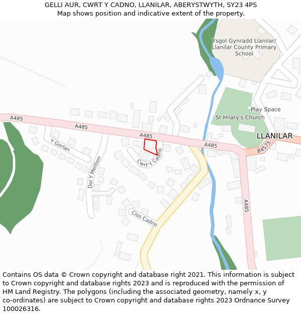 GELLI AUR, CWRT Y CADNO, LLANILAR, ABERYSTWYTH, SY23 4PS: Location map and indicative extent of plot