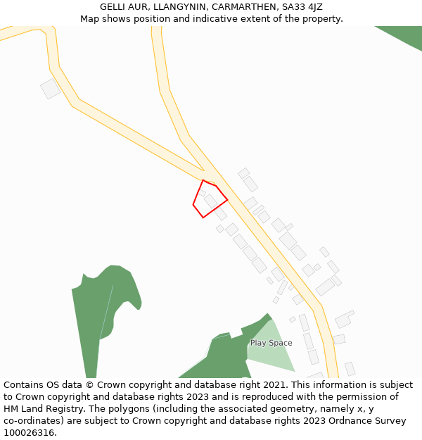 GELLI AUR, LLANGYNIN, CARMARTHEN, SA33 4JZ: Location map and indicative extent of plot