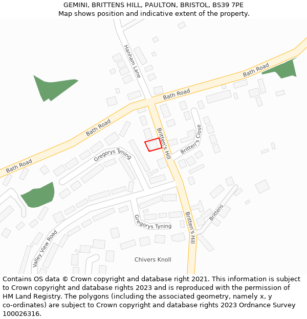 GEMINI, BRITTENS HILL, PAULTON, BRISTOL, BS39 7PE: Location map and indicative extent of plot