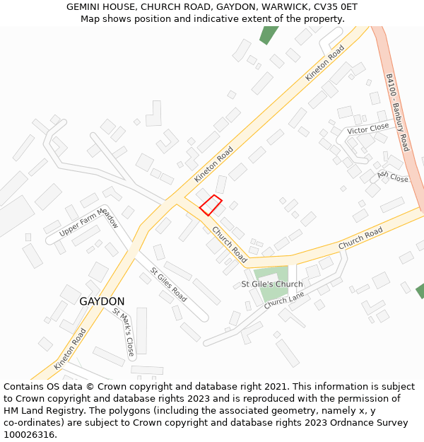 GEMINI HOUSE, CHURCH ROAD, GAYDON, WARWICK, CV35 0ET: Location map and indicative extent of plot