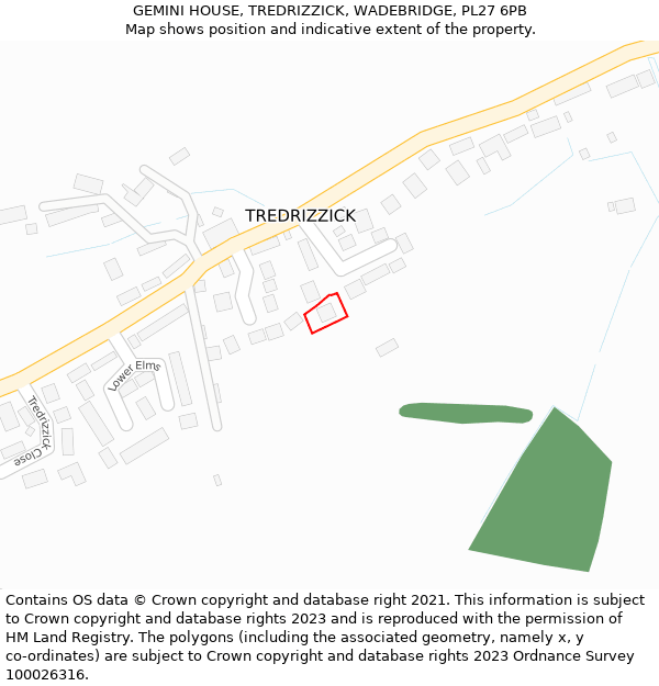 GEMINI HOUSE, TREDRIZZICK, WADEBRIDGE, PL27 6PB: Location map and indicative extent of plot