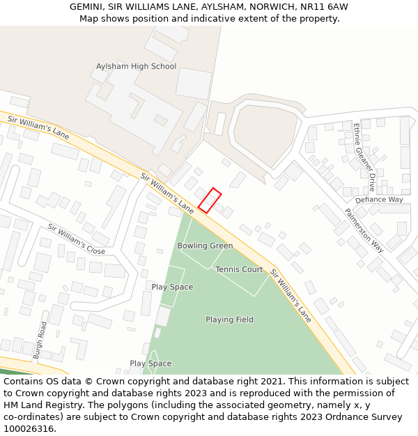 GEMINI, SIR WILLIAMS LANE, AYLSHAM, NORWICH, NR11 6AW: Location map and indicative extent of plot