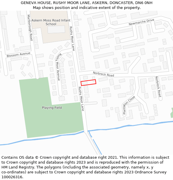 GENEVA HOUSE, RUSHY MOOR LANE, ASKERN, DONCASTER, DN6 0NH: Location map and indicative extent of plot
