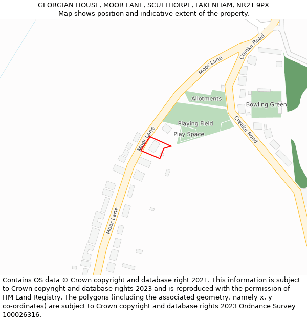 GEORGIAN HOUSE, MOOR LANE, SCULTHORPE, FAKENHAM, NR21 9PX: Location map and indicative extent of plot