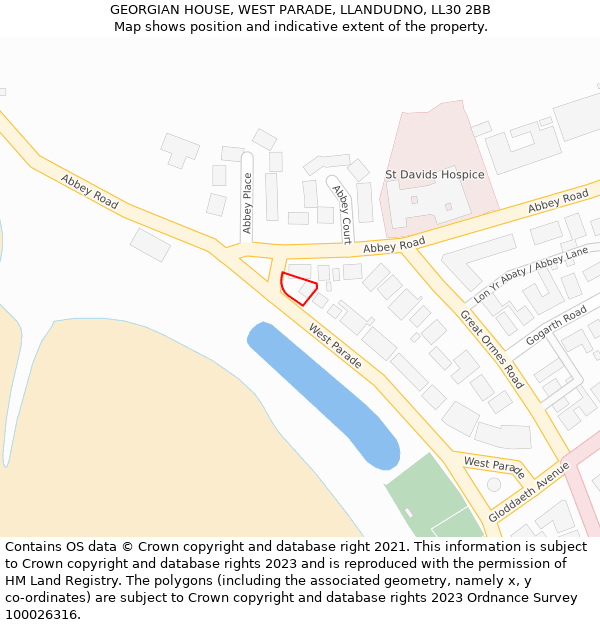 GEORGIAN HOUSE, WEST PARADE, LLANDUDNO, LL30 2BB: Location map and indicative extent of plot