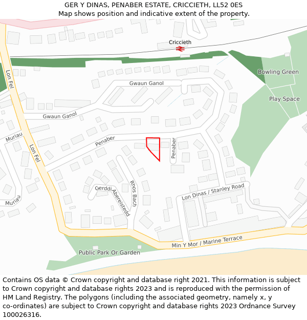 GER Y DINAS, PENABER ESTATE, CRICCIETH, LL52 0ES: Location map and indicative extent of plot