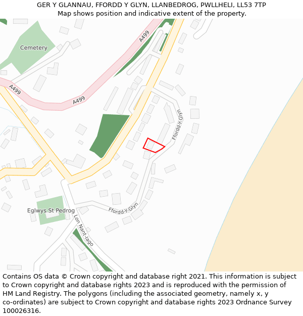 GER Y GLANNAU, FFORDD Y GLYN, LLANBEDROG, PWLLHELI, LL53 7TP: Location map and indicative extent of plot