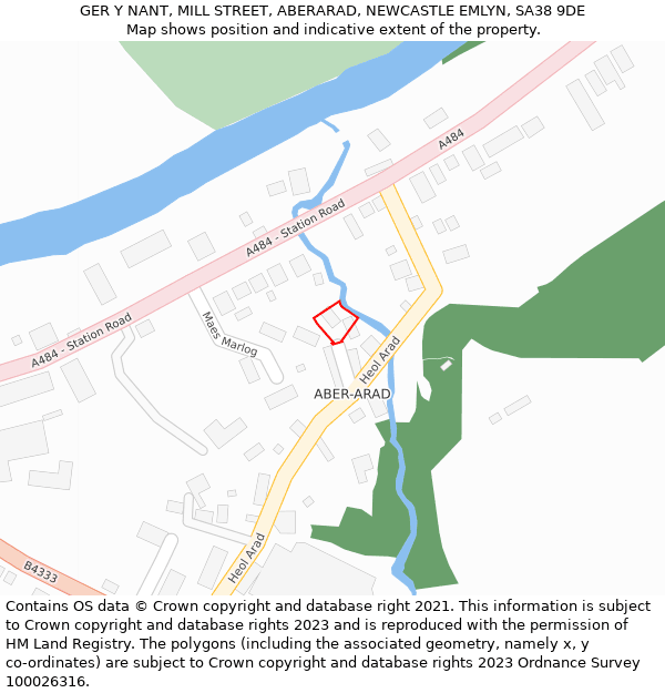 GER Y NANT, MILL STREET, ABERARAD, NEWCASTLE EMLYN, SA38 9DE: Location map and indicative extent of plot