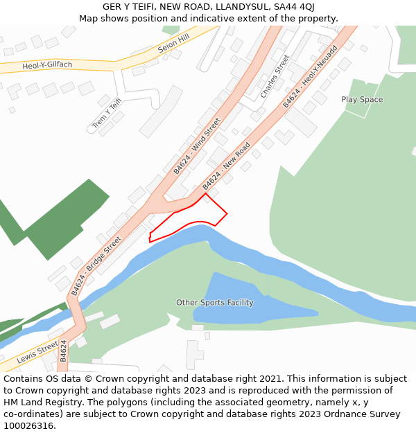 GER Y TEIFI, NEW ROAD, LLANDYSUL, SA44 4QJ: Location map and indicative extent of plot