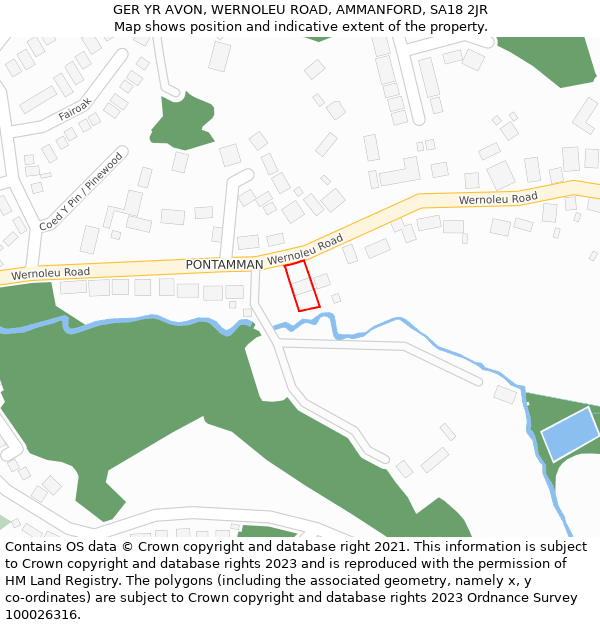 GER YR AVON, WERNOLEU ROAD, AMMANFORD, SA18 2JR: Location map and indicative extent of plot