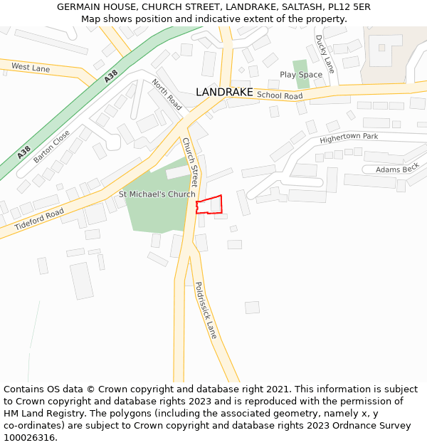 GERMAIN HOUSE, CHURCH STREET, LANDRAKE, SALTASH, PL12 5ER: Location map and indicative extent of plot