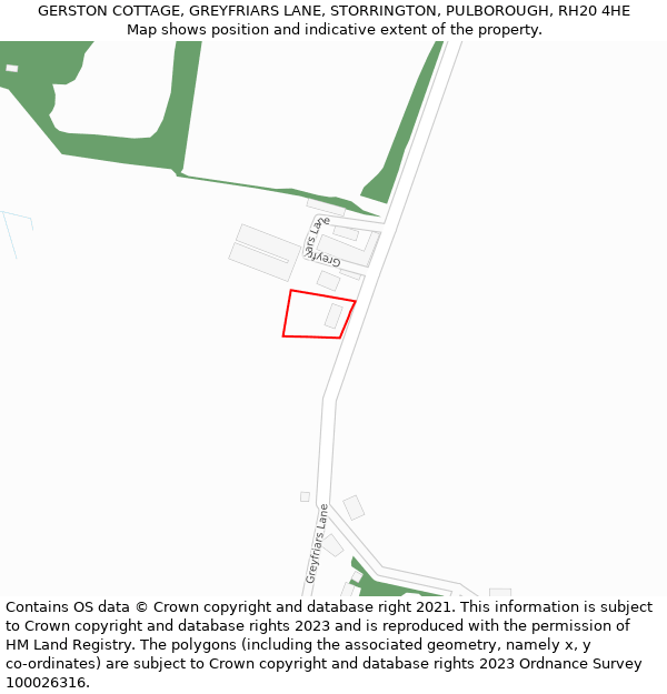 GERSTON COTTAGE, GREYFRIARS LANE, STORRINGTON, PULBOROUGH, RH20 4HE: Location map and indicative extent of plot