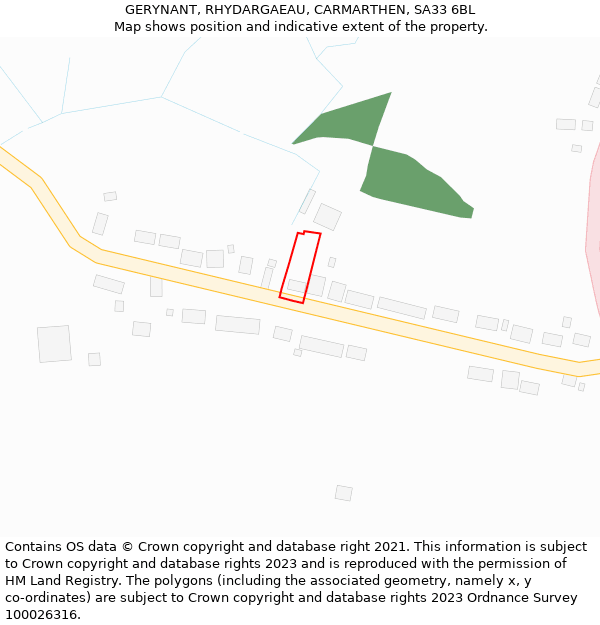 GERYNANT, RHYDARGAEAU, CARMARTHEN, SA33 6BL: Location map and indicative extent of plot