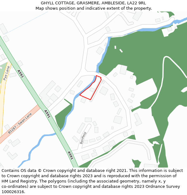 GHYLL COTTAGE, GRASMERE, AMBLESIDE, LA22 9RL: Location map and indicative extent of plot