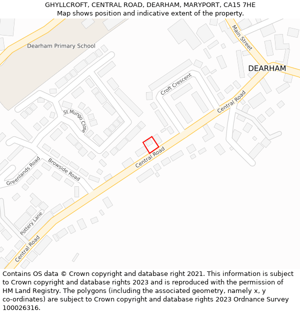 GHYLLCROFT, CENTRAL ROAD, DEARHAM, MARYPORT, CA15 7HE: Location map and indicative extent of plot