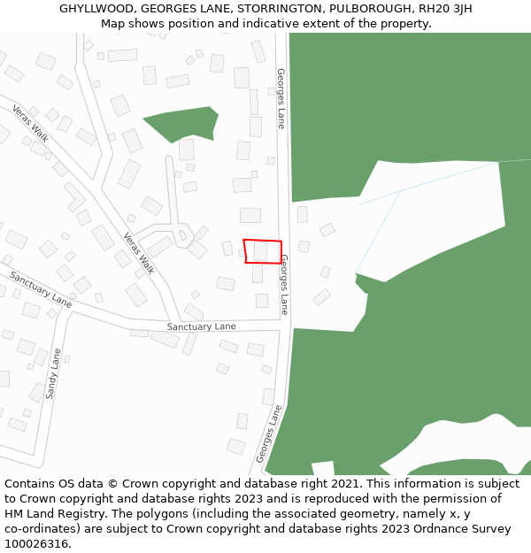 GHYLLWOOD, GEORGES LANE, STORRINGTON, PULBOROUGH, RH20 3JH: Location map and indicative extent of plot