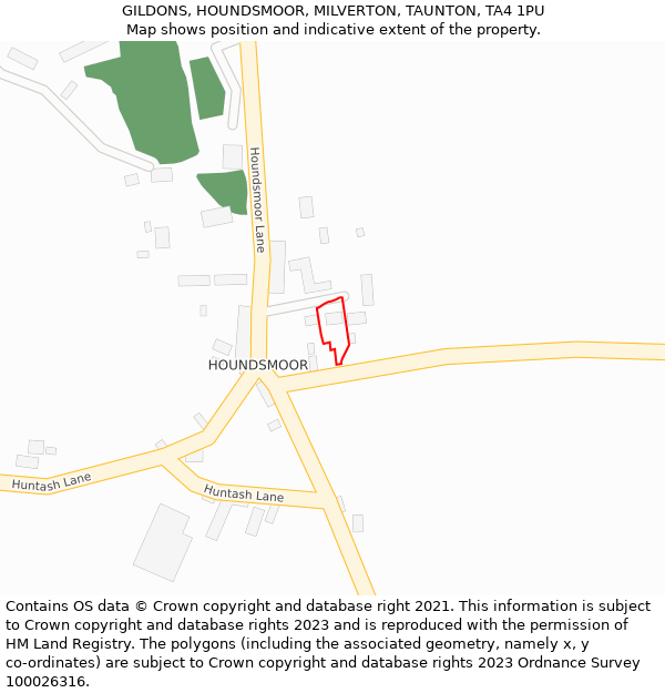 GILDONS, HOUNDSMOOR, MILVERTON, TAUNTON, TA4 1PU: Location map and indicative extent of plot