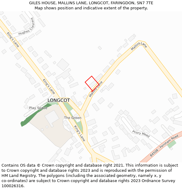 GILES HOUSE, MALLINS LANE, LONGCOT, FARINGDON, SN7 7TE: Location map and indicative extent of plot