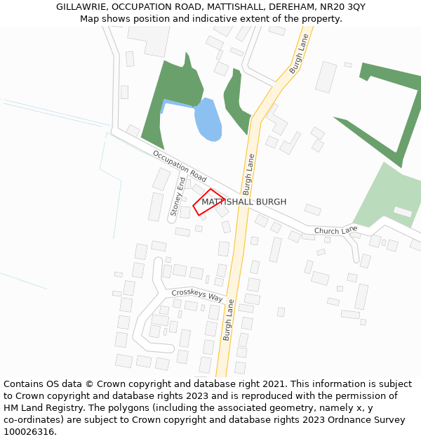 GILLAWRIE, OCCUPATION ROAD, MATTISHALL, DEREHAM, NR20 3QY: Location map and indicative extent of plot