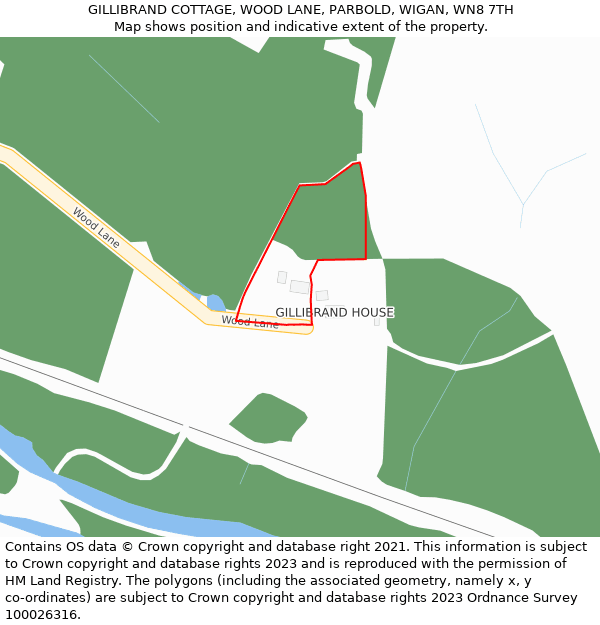 GILLIBRAND COTTAGE, WOOD LANE, PARBOLD, WIGAN, WN8 7TH: Location map and indicative extent of plot