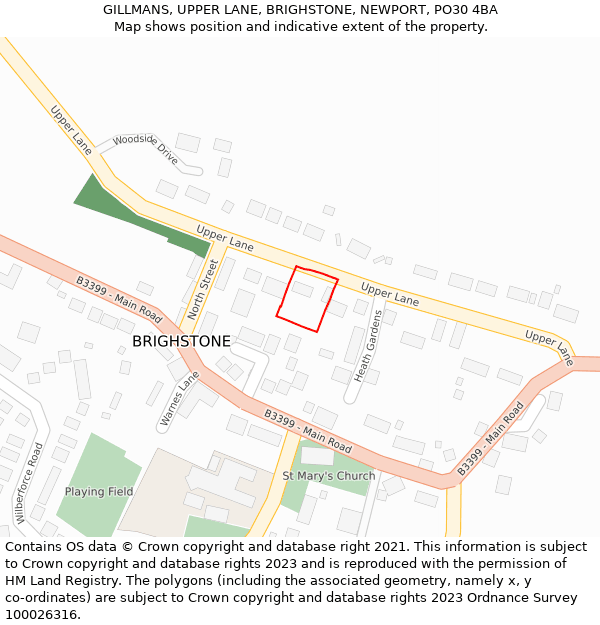 GILLMANS, UPPER LANE, BRIGHSTONE, NEWPORT, PO30 4BA: Location map and indicative extent of plot