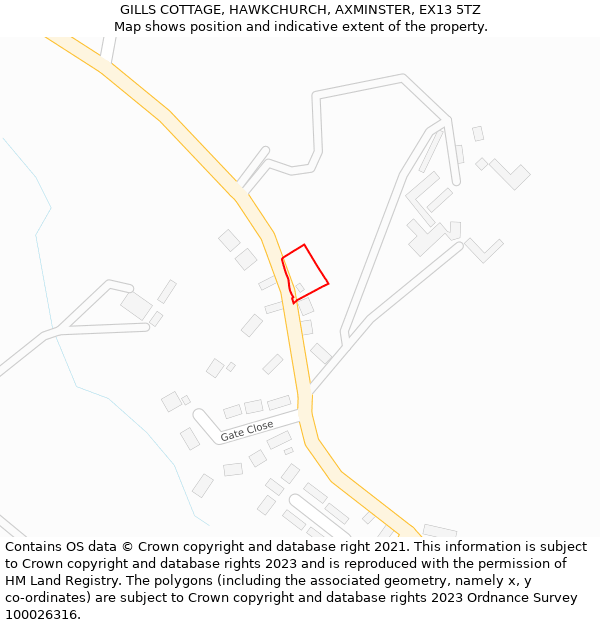 GILLS COTTAGE, HAWKCHURCH, AXMINSTER, EX13 5TZ: Location map and indicative extent of plot