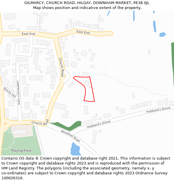 GILMARCY, CHURCH ROAD, HILGAY, DOWNHAM MARKET, PE38 0JL: Location map and indicative extent of plot