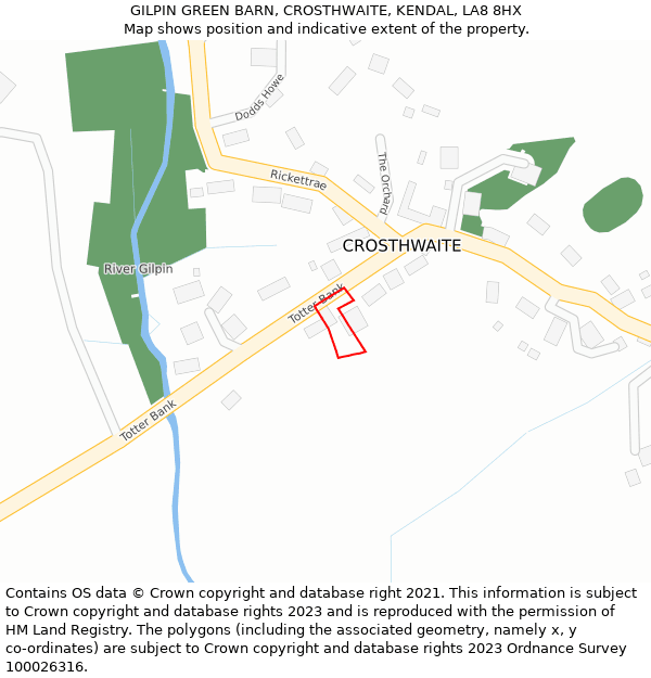 GILPIN GREEN BARN, CROSTHWAITE, KENDAL, LA8 8HX: Location map and indicative extent of plot