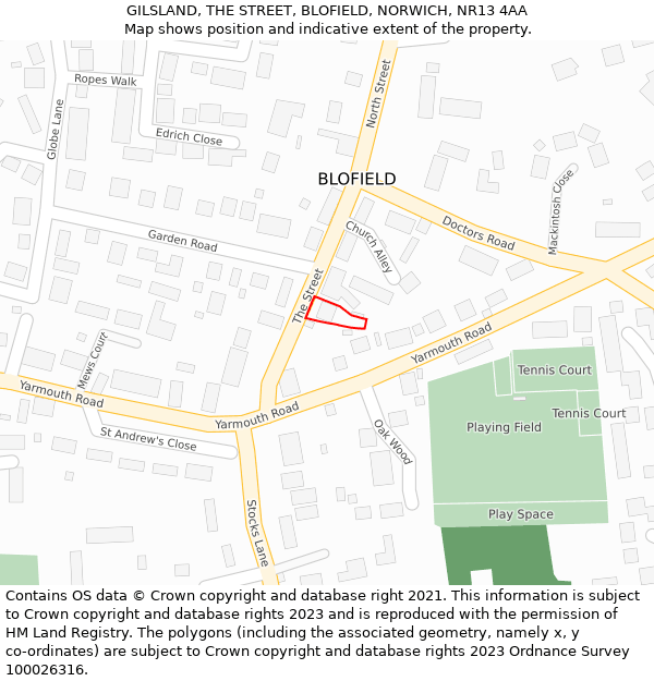 GILSLAND, THE STREET, BLOFIELD, NORWICH, NR13 4AA: Location map and indicative extent of plot