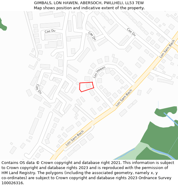 GIMBALS, LON HAWEN, ABERSOCH, PWLLHELI, LL53 7EW: Location map and indicative extent of plot