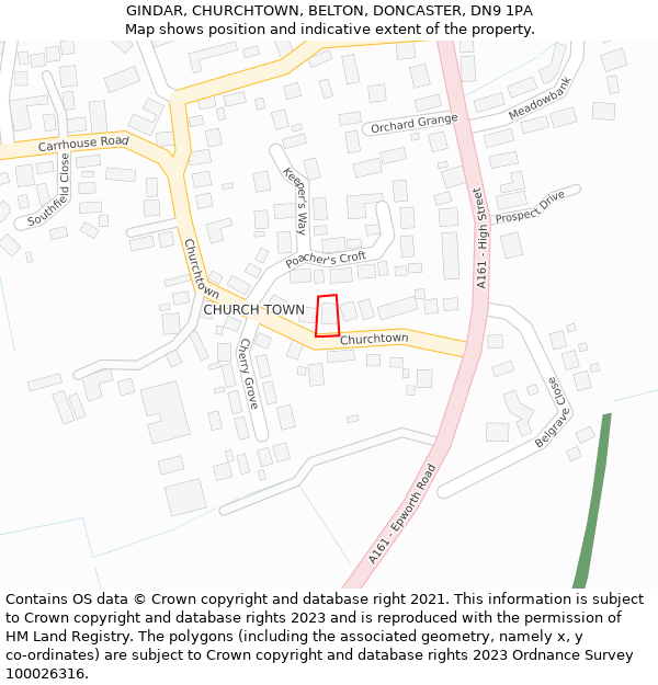 GINDAR, CHURCHTOWN, BELTON, DONCASTER, DN9 1PA: Location map and indicative extent of plot