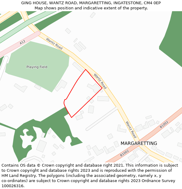 GING HOUSE, WANTZ ROAD, MARGARETTING, INGATESTONE, CM4 0EP: Location map and indicative extent of plot