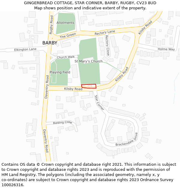 GINGERBREAD COTTAGE, STAR CORNER, BARBY, RUGBY, CV23 8UD: Location map and indicative extent of plot