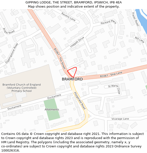 GIPPING LODGE, THE STREET, BRAMFORD, IPSWICH, IP8 4EA: Location map and indicative extent of plot