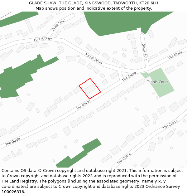 GLADE SHAW, THE GLADE, KINGSWOOD, TADWORTH, KT20 6LH: Location map and indicative extent of plot