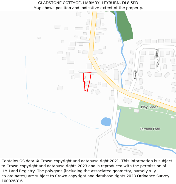 GLADSTONE COTTAGE, HARMBY, LEYBURN, DL8 5PD: Location map and indicative extent of plot